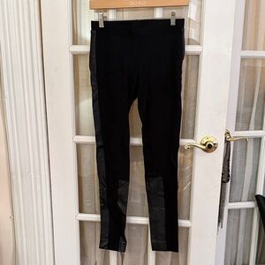 DKNY Black Genuine Leather Panel Moto Leggings - P (Petite Small)